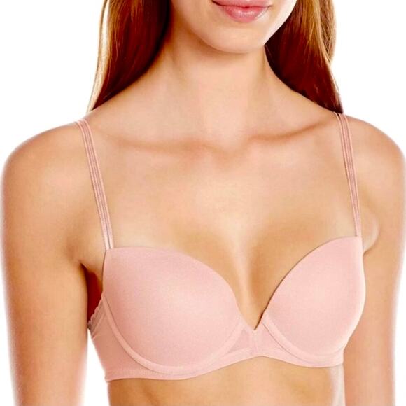 Demi plunge underwire bra 36D by On Gossamer, blush pink in Excellent condition - Picture 1 of 8